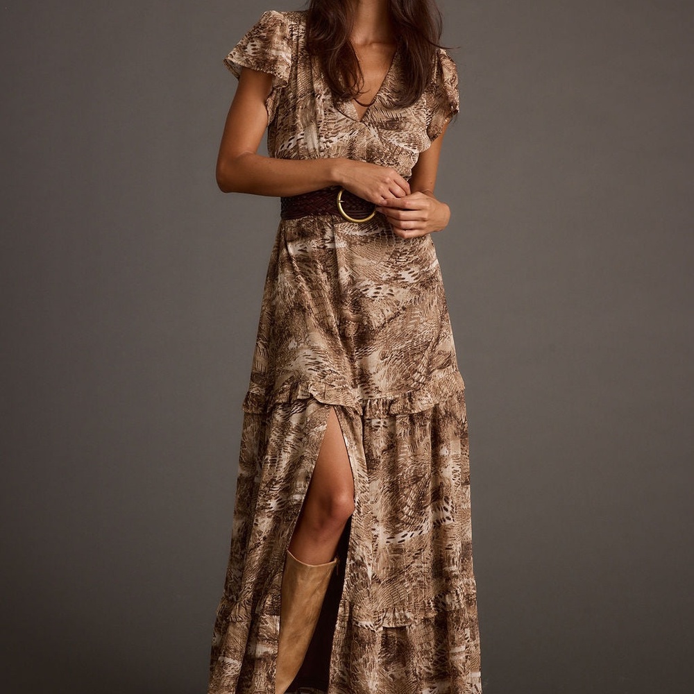 12th Tribe Sundance Mocha Printed Maxi Dress Size XSXS